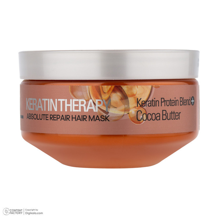 اسک ترمیم کننده مو بیول مدل Keratin Therapy مناسب برای انواع مو حجم 220 میلیلیتر، حاوی کره کاکائو با خاصیت ایجاد حالت ابریشمی مو و بدون سولفات